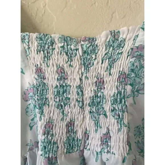 J. Marie Tiered Babydoll Floral Puff Sleeve Pastel Dress Coquette Cottage Core - Picture 7 of 10